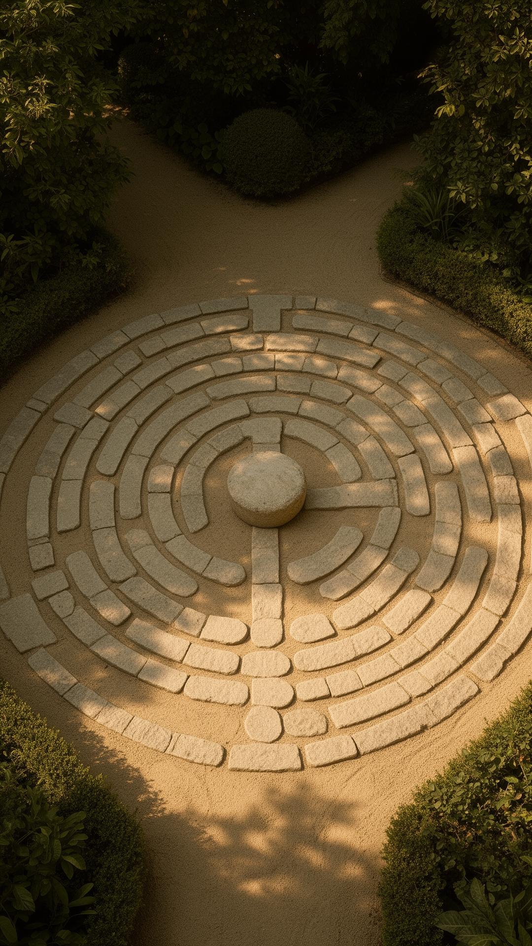 Stone labyrinth in a quiet garden, a contemplative path inward