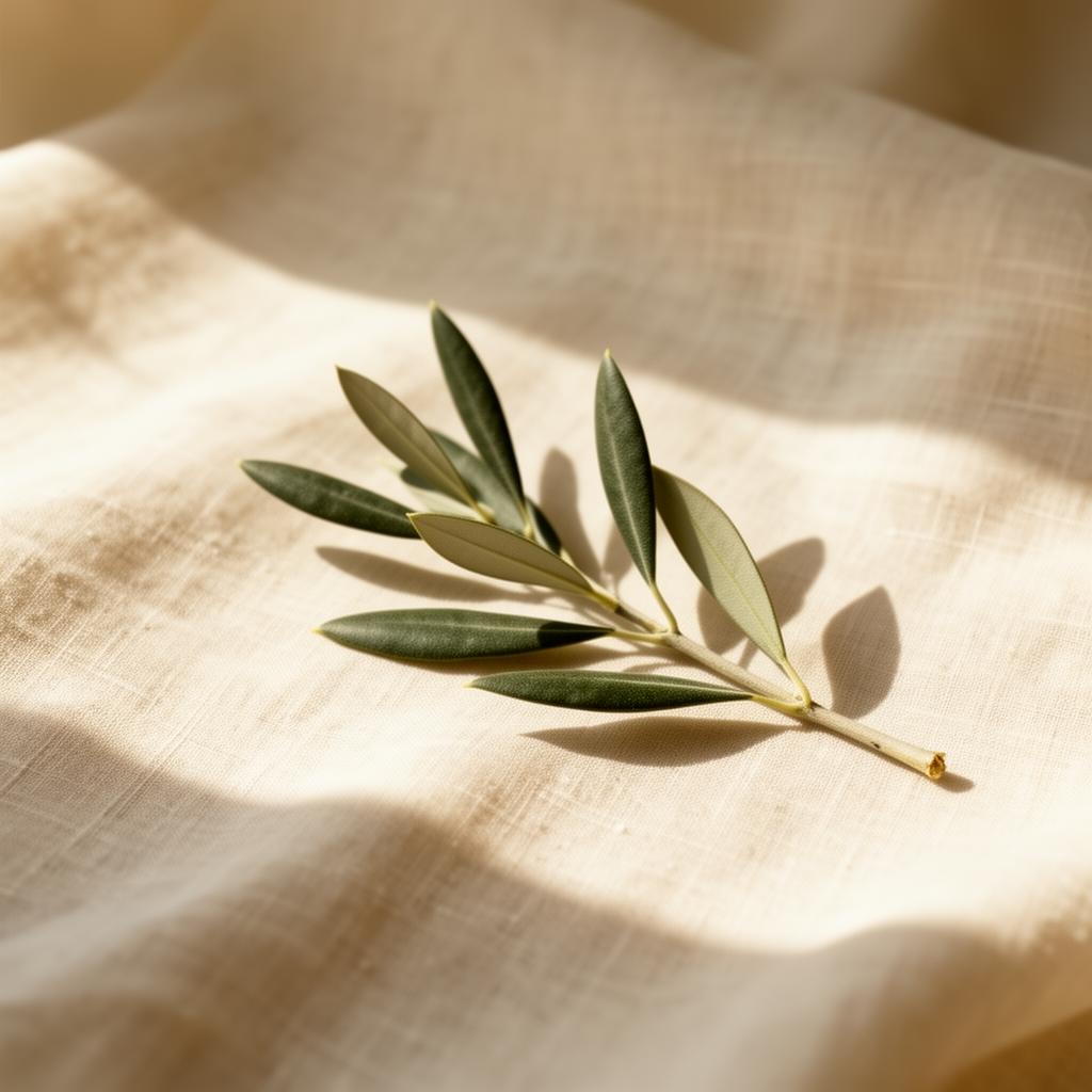 Olive branch on linen